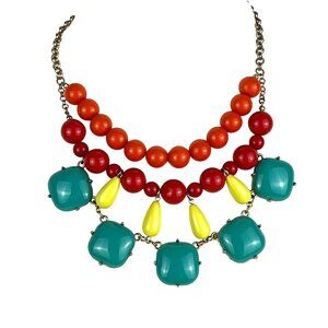 Vintage Triple-Strand Chunky Colorful Resin Beaded Statement Necklace